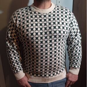 Vintage 90s Bill Blass Mens Knit Grandpa Sweater L Graphic Geometric Dadcore